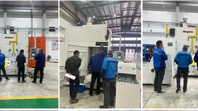 橡膠減震客戶寧波拓普 現場驗收鏈式外圓滾涂機